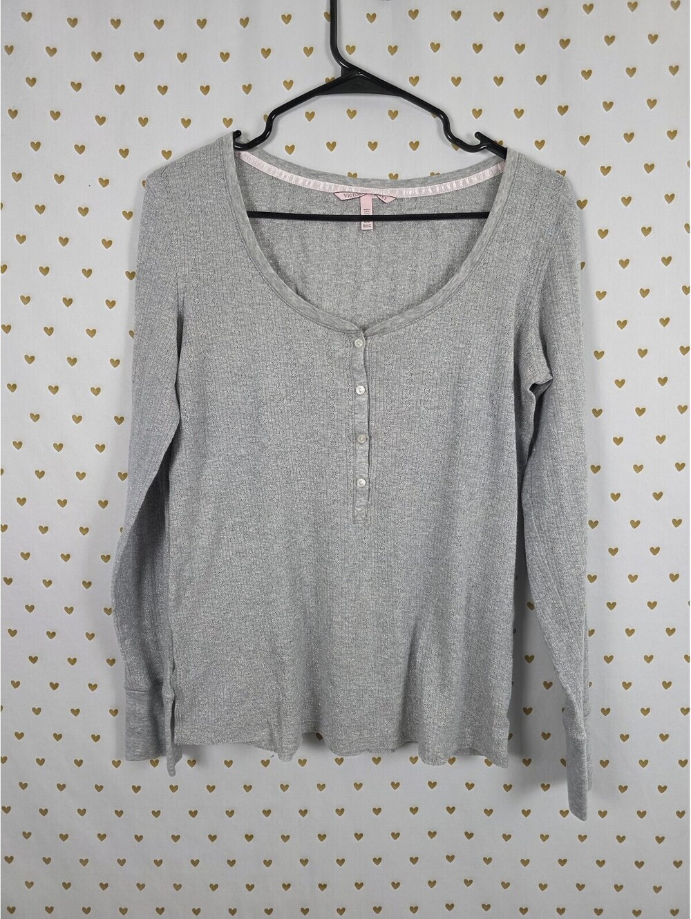 Victorias Secret Shimmer Grey Long sleeve Knit Henley Shirt Large